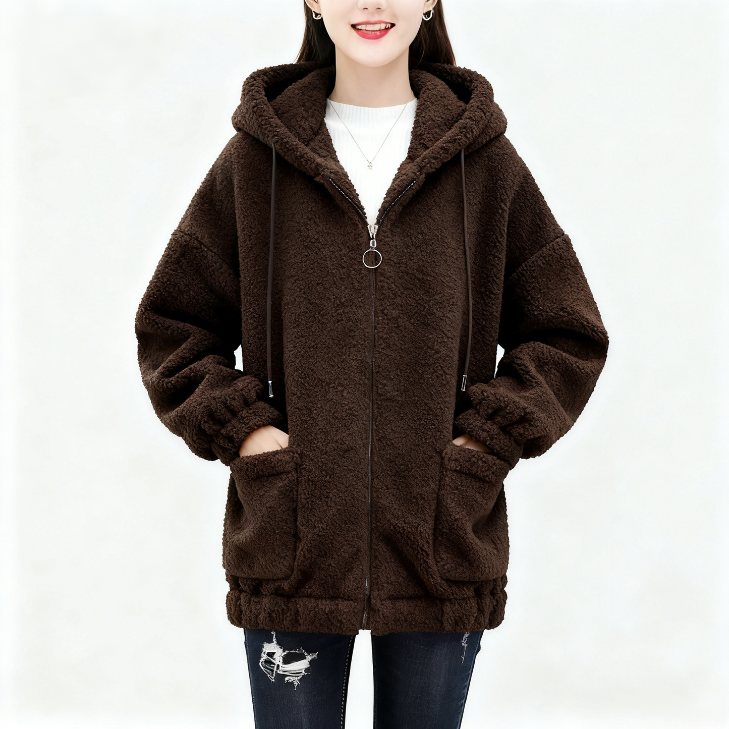 🔥✨【M-4XL】2025 Zimowa nowa moda damska pluszowa wełniana polarowa kurtka z kapturem