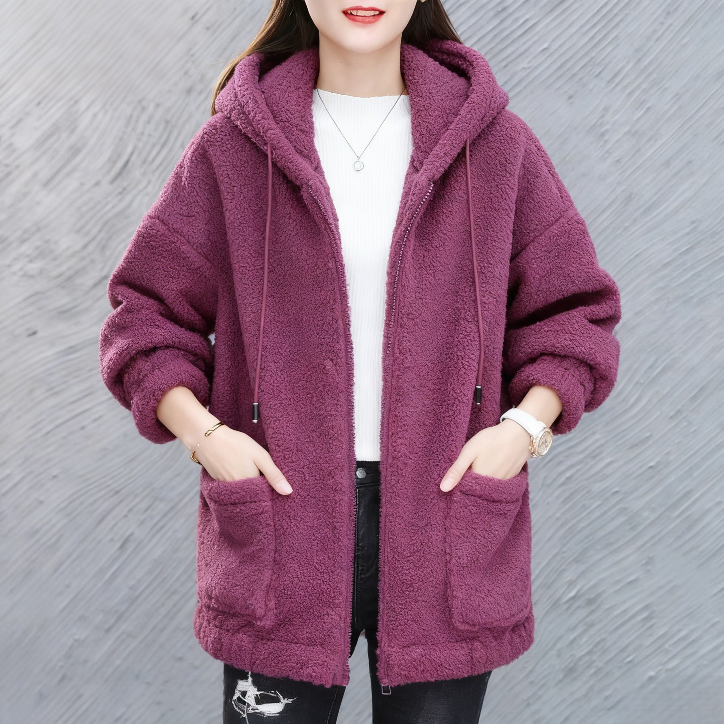 🔥✨【M-4XL】2025 Zimowa nowa moda damska pluszowa wełniana polarowa kurtka z kapturem